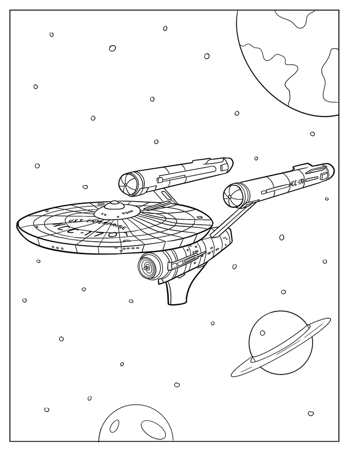 USS Enterprise In Outer Space Coloring Page For Kids