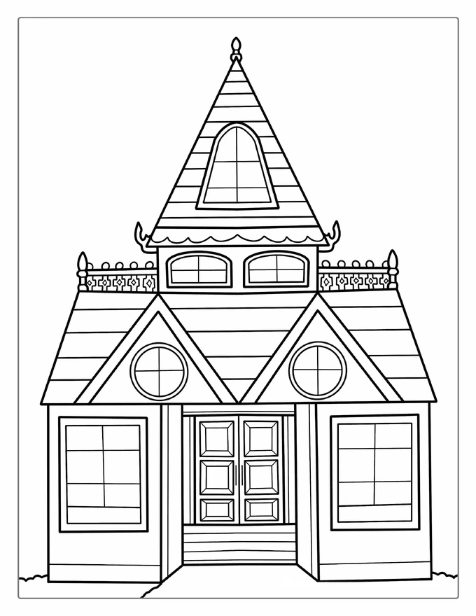 Eerie Haunted House Coloring Sheet For Kids