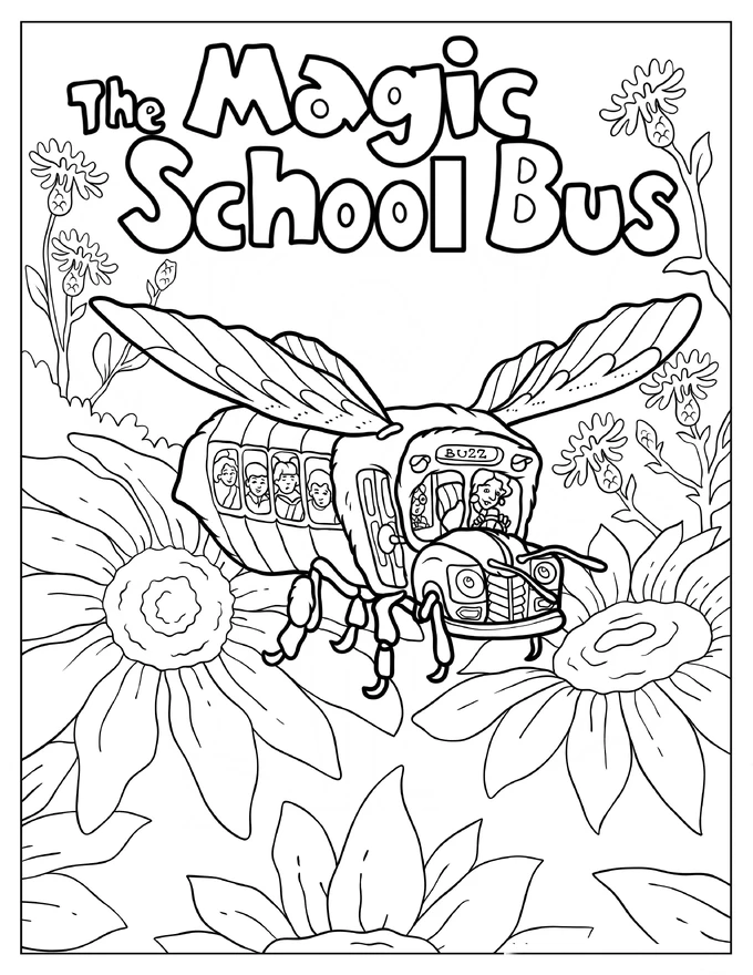 Magic School Bus As A Bee In A Garden Coloring Sheet