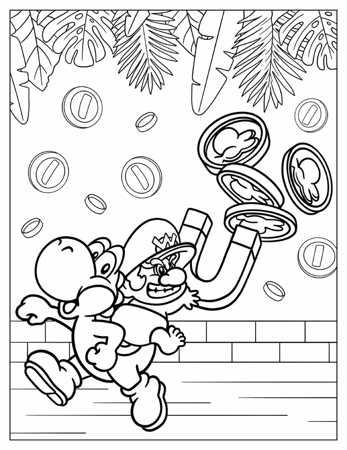 Baby Wario Riding Yoshi To Collect Coins