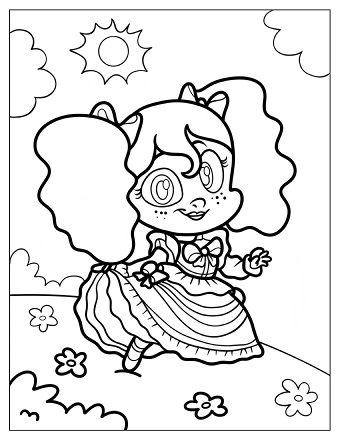 Kawaii Poppy On A Flower Field Coloring Sheet