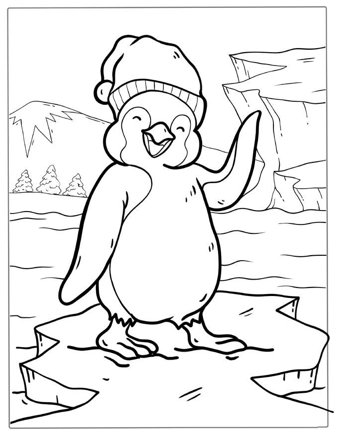 Christmas Baby Smiling Penguin Coloring In