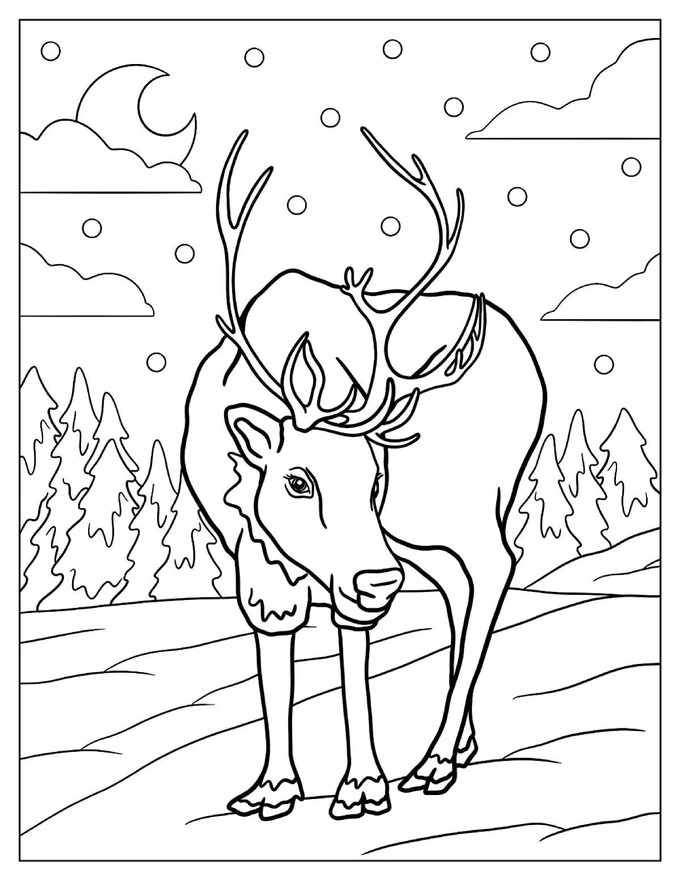 Coloring Sheet Of Realistic Reindeer