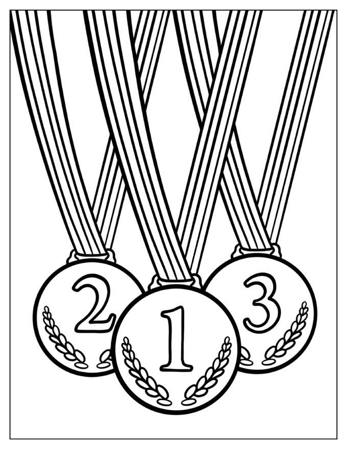 Gold, Silver, And Bronze Olympic Medals Coloring Page