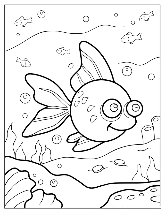 Cartoon Goldfish Swimming Coloring Page For Kids