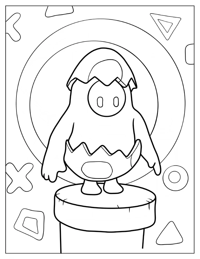 Cute Golden Hatchling Fall Guys Bean Coloring Sheet For Kids