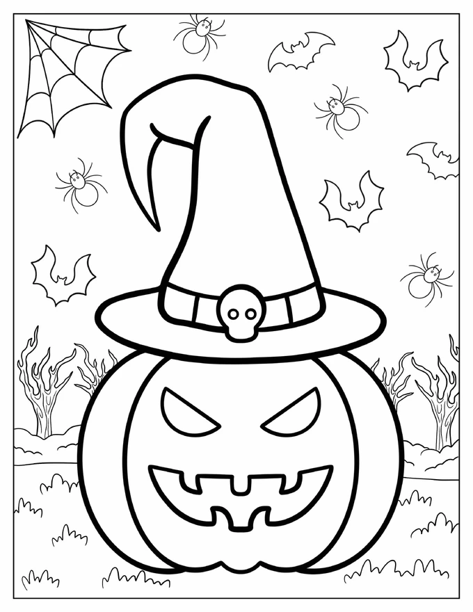 Jack O Lantern With Wizard Hat To Color During Halloween