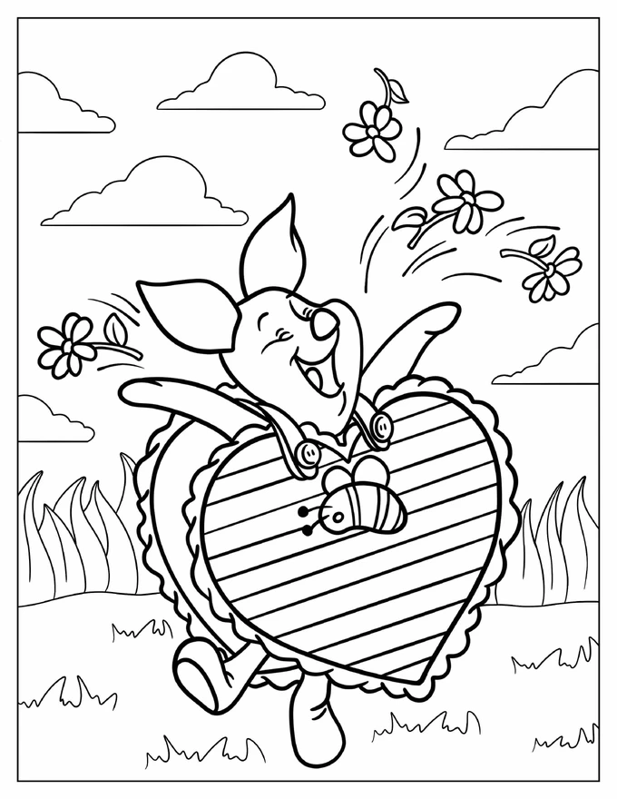 Piglet Wearing A Heart Sign Coloring Page