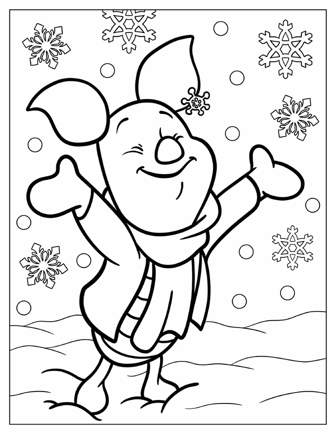 Piglet Playing In The Snow Coloring Sheet For Kids