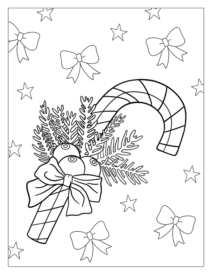 Candy Cane With Mistletoe Coloring Sheet