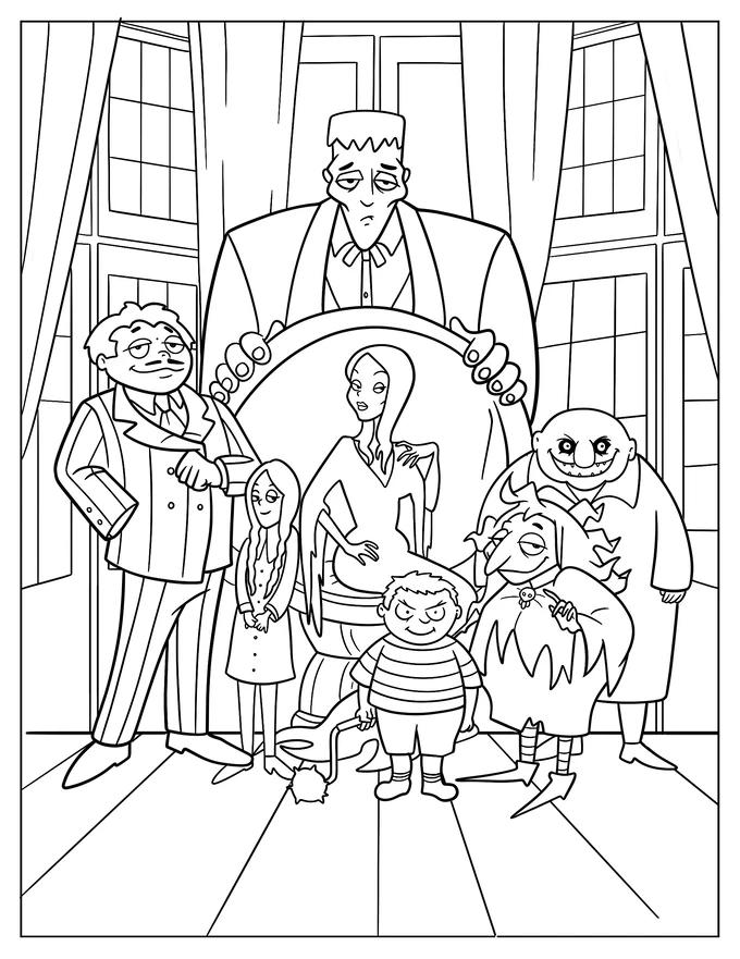 Addams Family Morticia, Gomez, Wednesday, Pugsley, Uncle Fester, And Grandmama