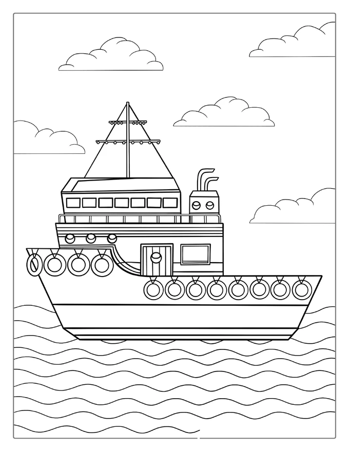 Barge On The Water Coloring Page