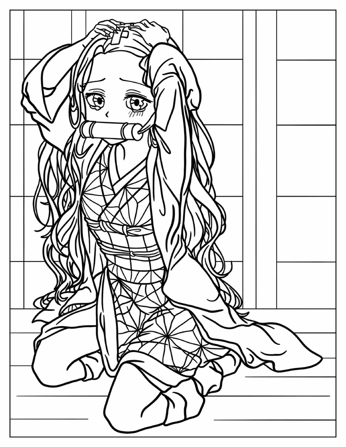 Nezuko Kamado In Tears Coloring Page