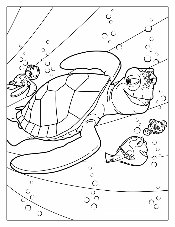 Crush And Squirt From Finding Nemo Coloring Page