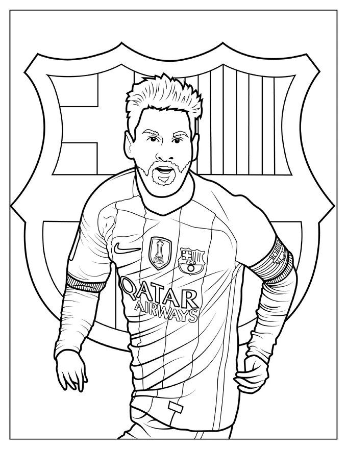 Lionel Messi In Front Of FC Barcelona Logo To Color