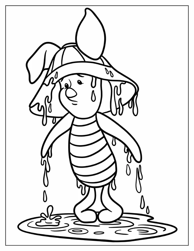 Piglet In A Hat Dripping Wet With Rain