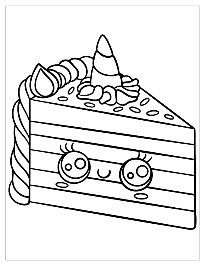 Easy Unicorn Cake Slice Coloring Page For Kids