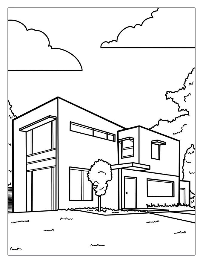 Modern Architectural House Coloring Page