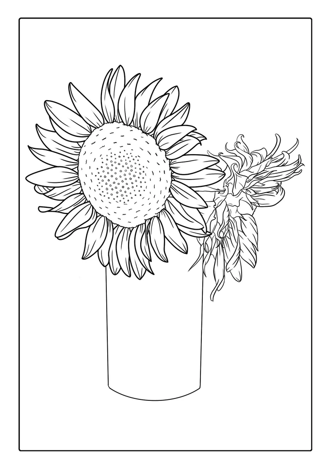 Sunflowers In Vase Coloring Sheet