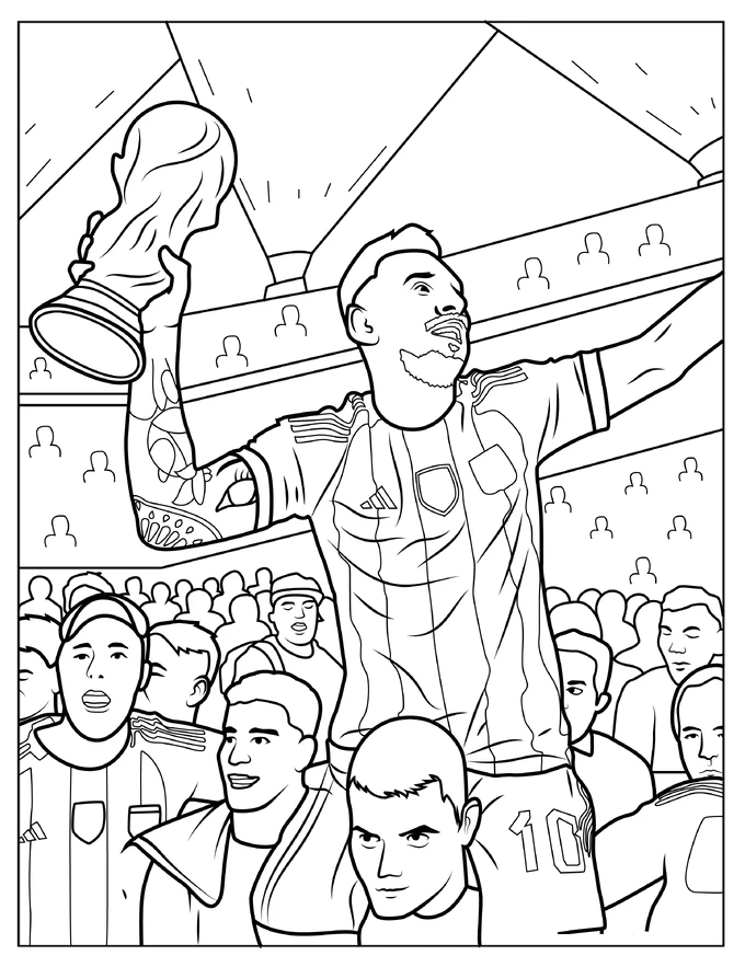 Lionel Messi Holding World Cup Trophy Coloring Page