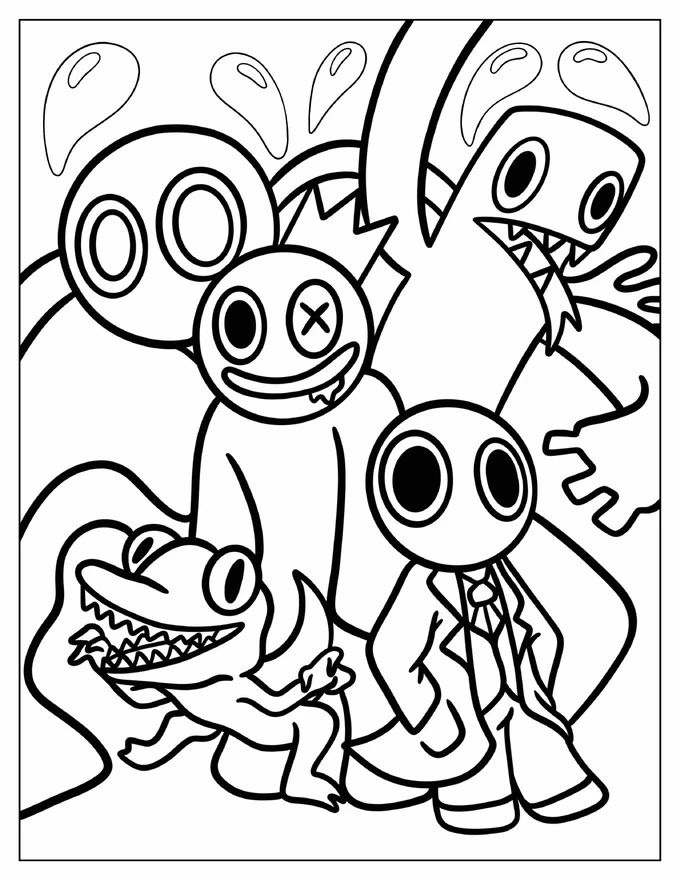 Easy Full Page Rainbow Friends Poster Coloring Sheet For Kids