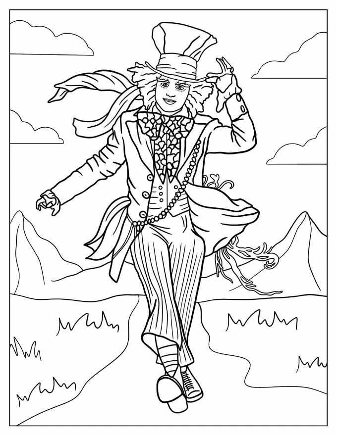 Jonny Depp Mad Hatter Coloring Page