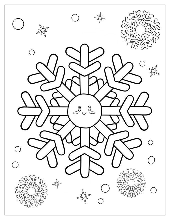 Cartoon Crystal Snowflake Coloring Sheet For Kids