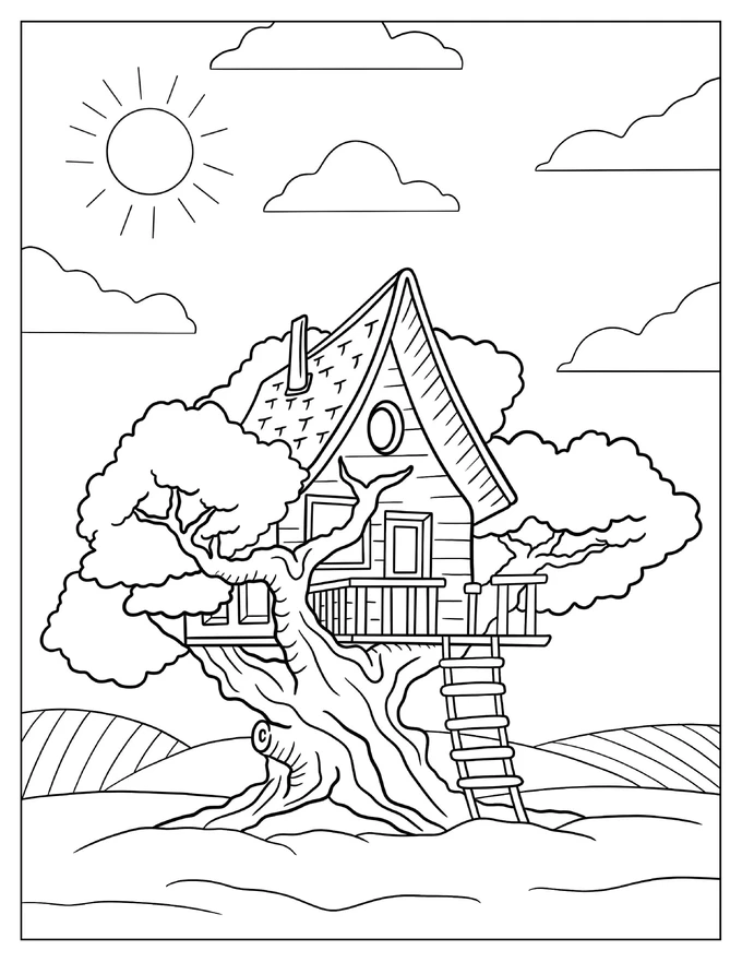 Large Tree House Coloring Page