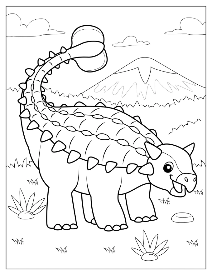 Easy Ankylosaurus Smiling Coloring Page For Kids