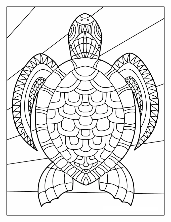 Detailed Mandala Turtle Coloring For Adults