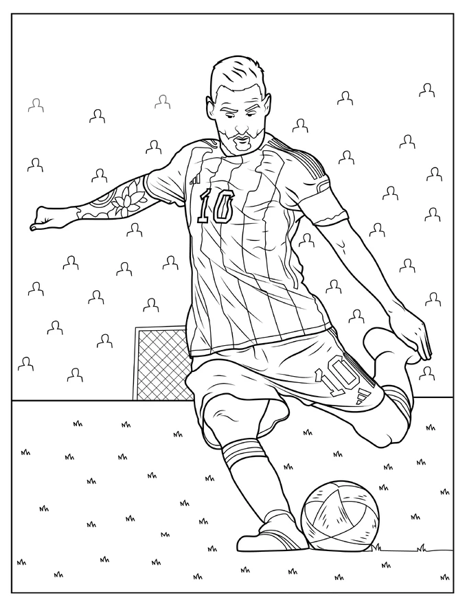 Coloring Sheet Of Lionel Messi Kicking Ball