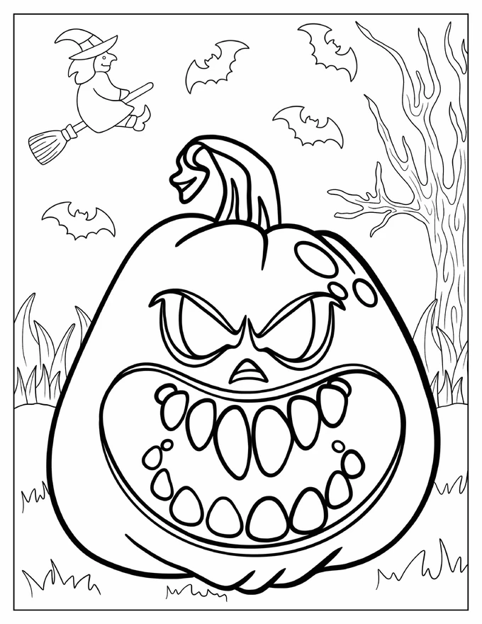 Scary Looking Jack O Lantern To Color