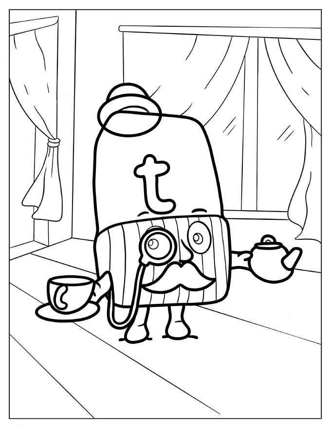 Grandpa Alphablock T Wearing Monocles Coloring Sheet