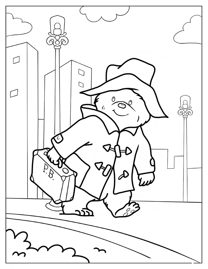 Paddington On The Sidewalk Coloring Sheet For Kids