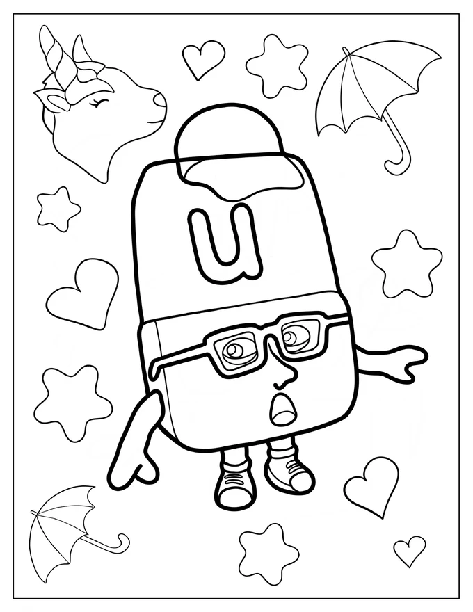 Alphablock U Wearing Glasses And Cap Coloring Page For Kids