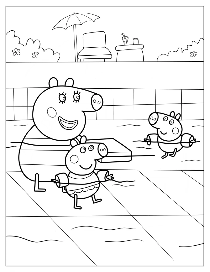 Mummy Pig Teaching George Pig And Peppa Pig To Swim