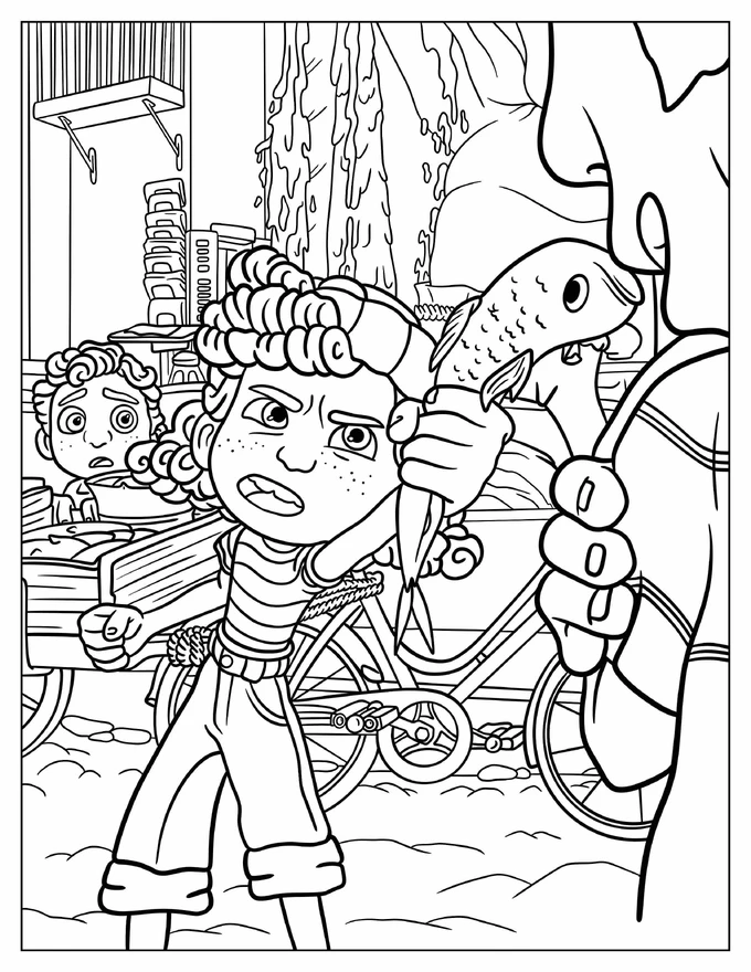 Detailed Giulia Arguing While Holding Fish Coloring Page