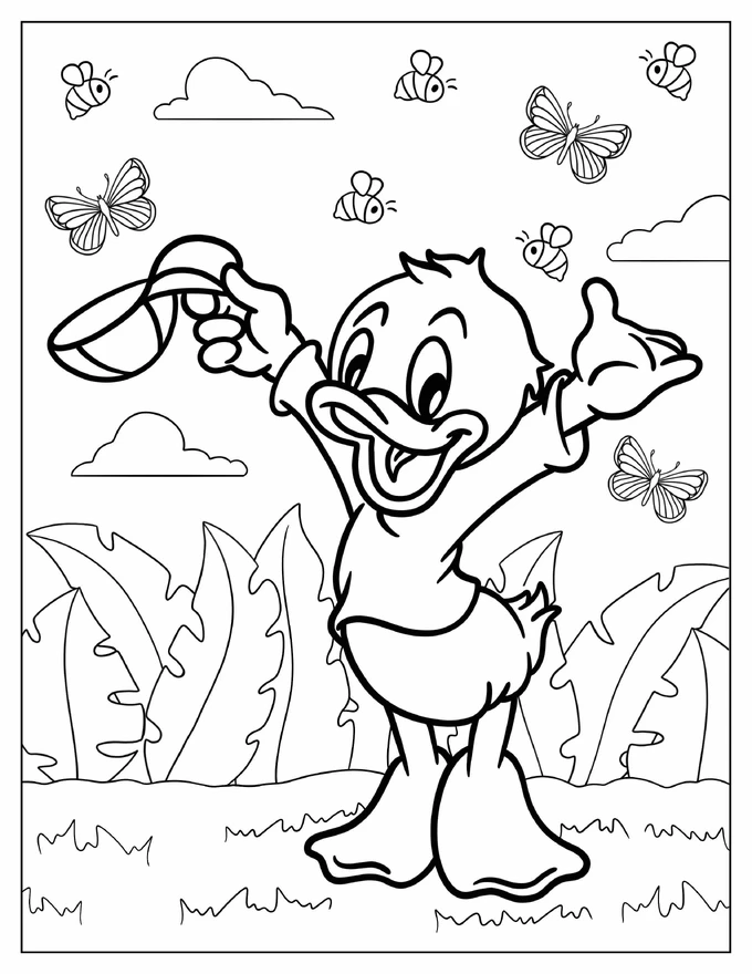 Louie Cheering With His Cap Off Coloring Page For Kids