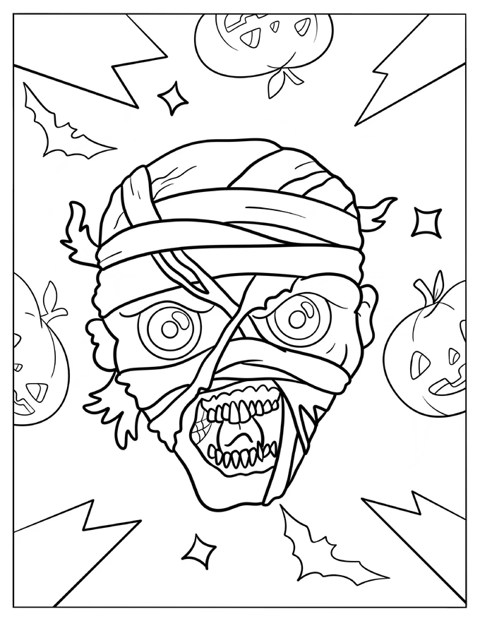 Scary Mummy Face Coloring Sheet