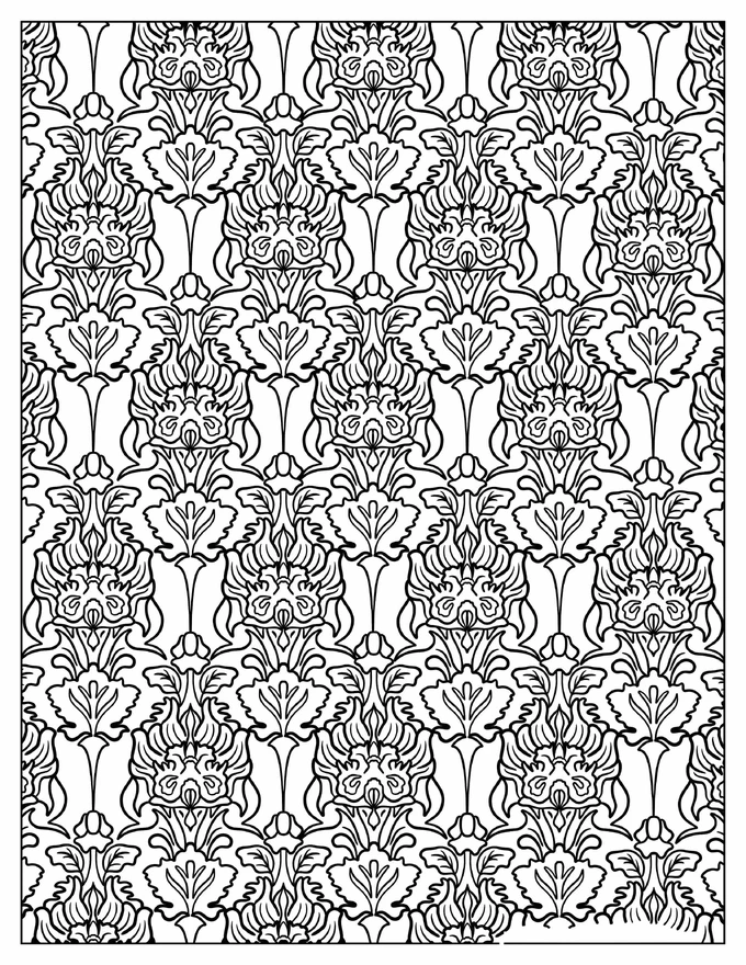 Flower And Flames Pattern Coloring Sheet