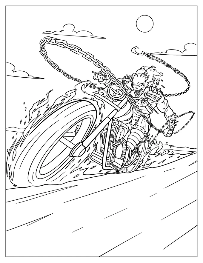 Ghost Rider On Hell Cycle Coloring Page