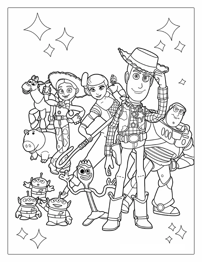 Iconic Toy Story Characters Coloring Page