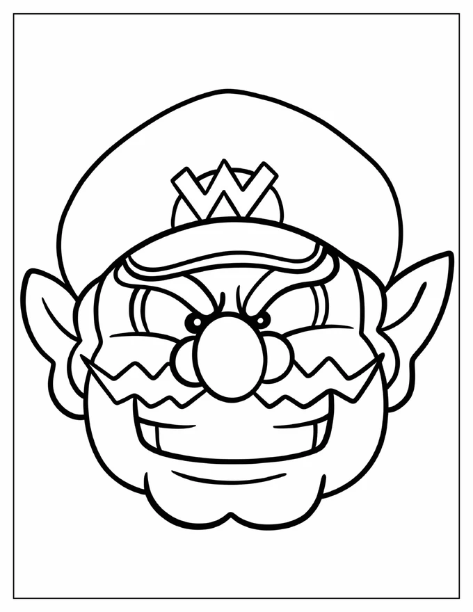 Easy Wario With Evil Smile Coloring Page For Kids