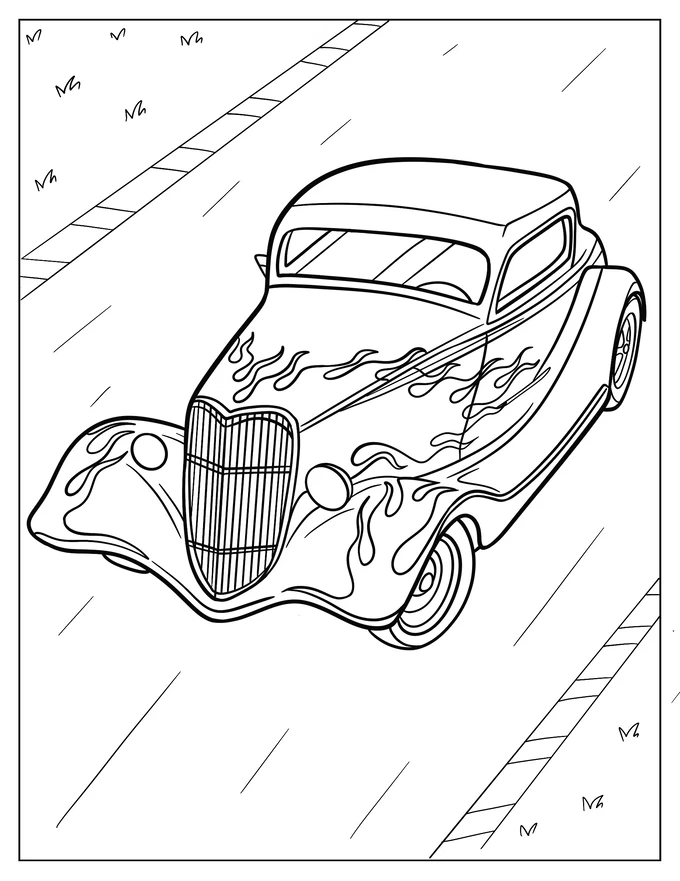 Simple Hot Rod Coloring Page For Preschoolers