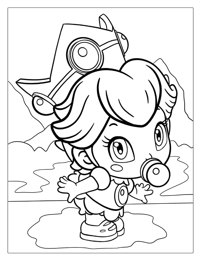 Cute Princess Peach Coloring For Kids