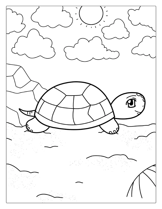 Super Easy Turtle Coloring Page For Preschoolers