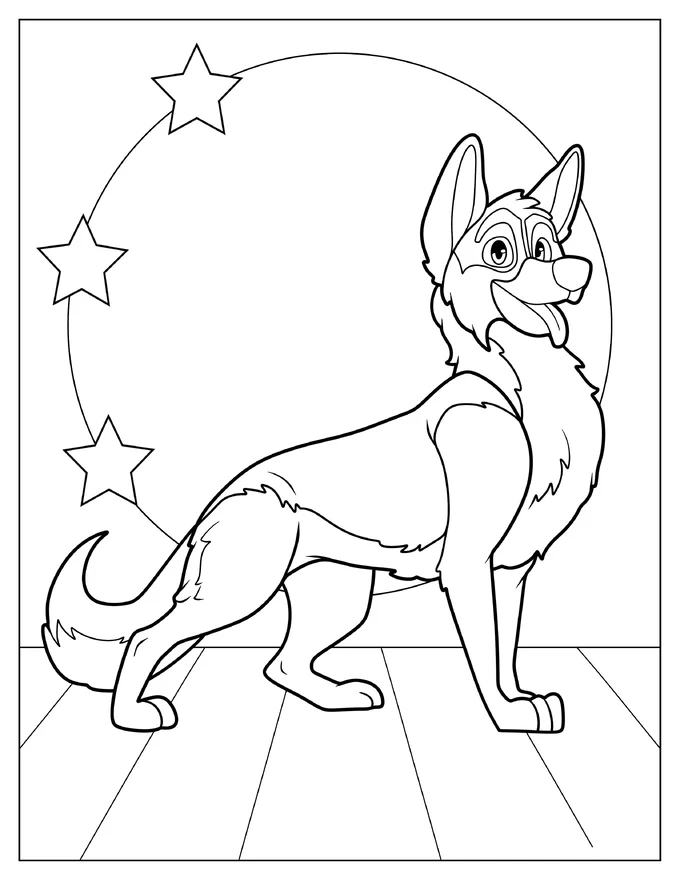 Cute Cartoon German Shepherd Coloring Sheet For Kids