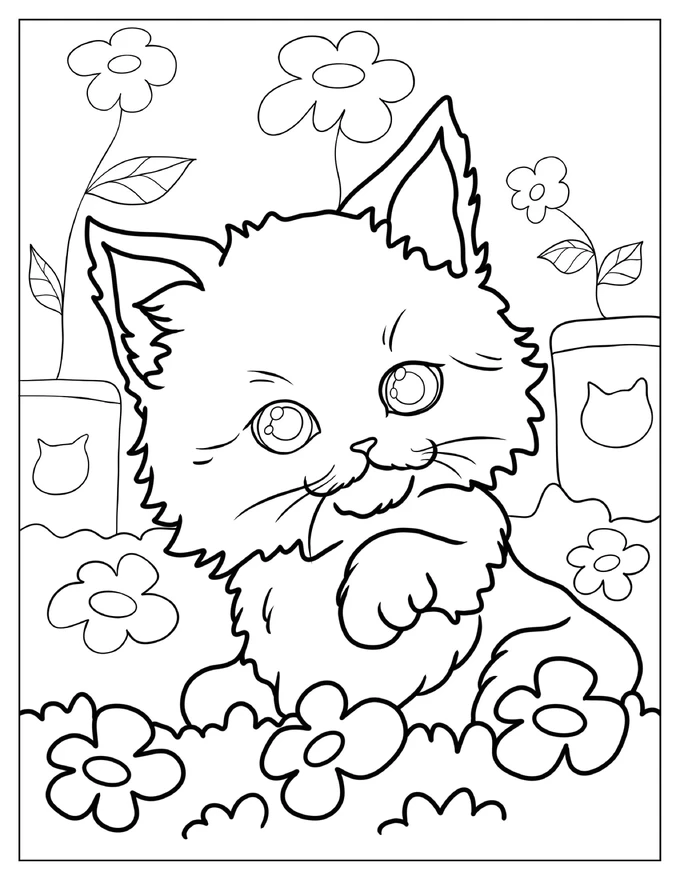 Chibi Kitten Among Flowers