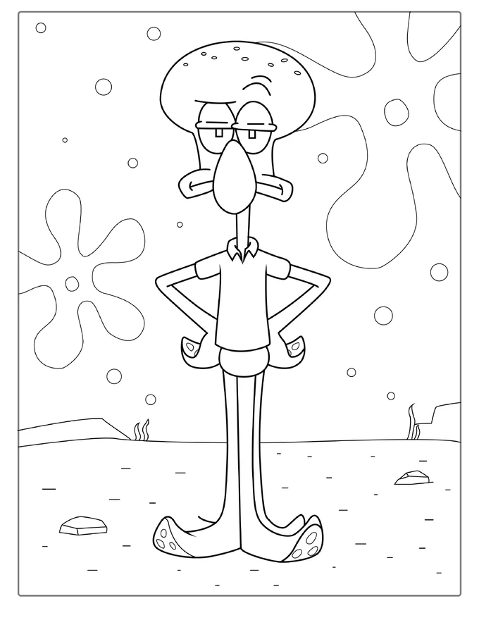 Unhappy Squidward Coloring Page