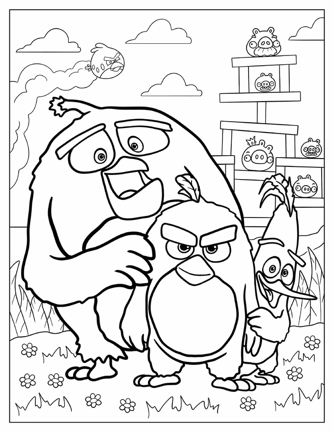 Red, Chuck, And Bomb Coloring Page